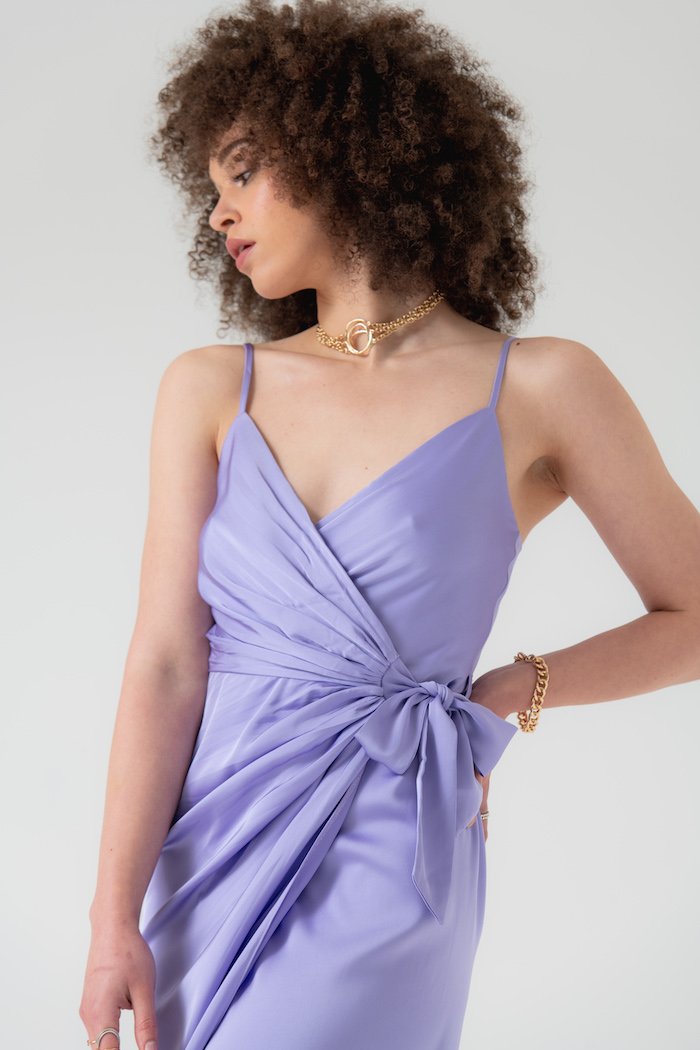 Tie Side Cami Wrap Dress in Lilac- Outlet – Liena